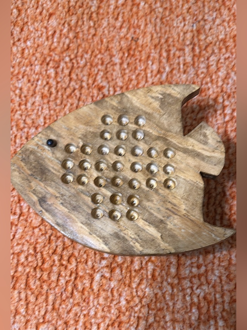 Handmade Wooden Fish Solitaire Peg Board Game with Magnetic Box Lid